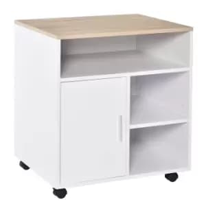 Image of HOMCOM Multi-Storage Printer Stand Unit Office Desk Side Mobile Storage w/ Wheels Modern Style 60L x 50W x 65.5H cm - Oak