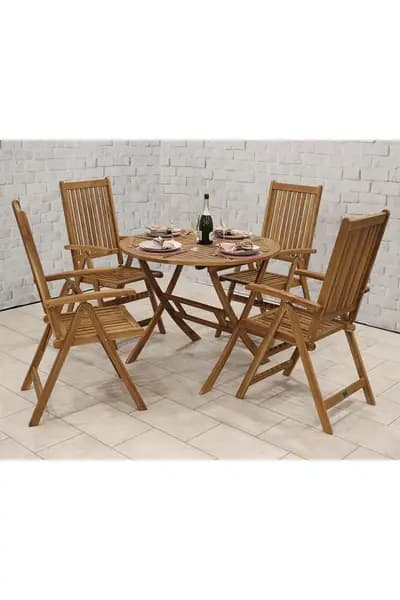 Image of Royalcraft Brooklyn Table with 4 x Manhattan Recliner Armchairs Natural