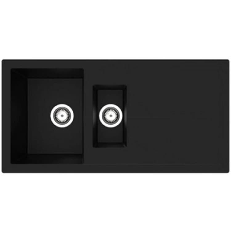Image of 1.5 Bowl Black Composite Kitchen Sink with Reversible Drainer-Rocklite Milton Milton1.5BL Black