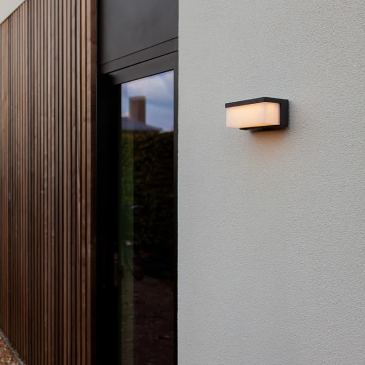 Image of Lutec Lutec Zelna Solar Hybrid LED Outdoor Flush Wall Light - Dark Grey