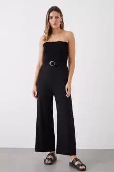 Image of Black Shirred Bodice Bandeau Jumpsuit