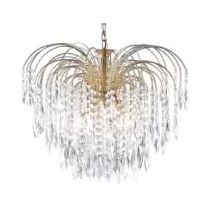 Image of Waterfall 5 Light Ceiling Chandelier Gold with Crystals, E14