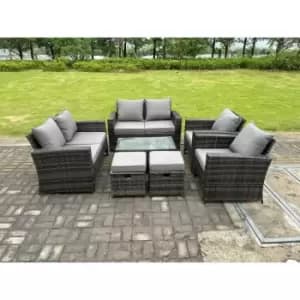 Image of Fimous 6 Seater Outdoor Dark Grey Rattan Lounge Complete Sofa Set with Coffee Table and 2 Stools