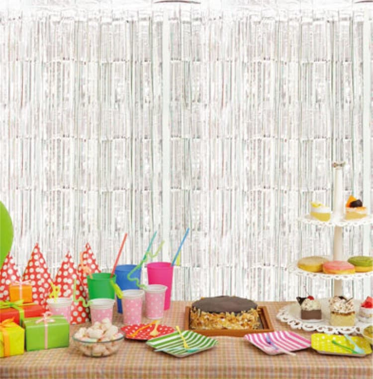 Image of CHEETAHL Silver Foil Fringe Shimmer Tinsel Curtain Party Event Backdrop 1m Wide x 2.5m Drop ELV-652853