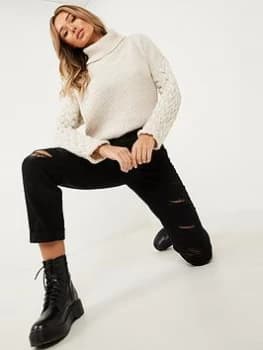 Image of Quiz Black Denim Ripped Straight Leg Jeans - 8