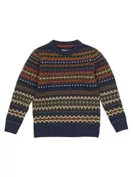 Image of Barbour Boys Case Fairisle Crew Neck Knitted Jumper - Navy Marl, Navy Marl, Size Age: 10-11 Years