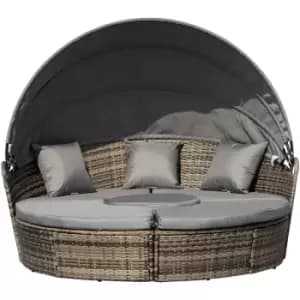 Image of Outsunny 5 PCs Cushioned Outdoor Plastic Rattan Round Sofa Bed Table Set Grey - Grey
