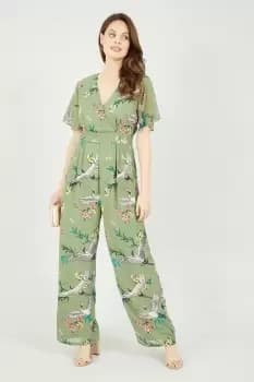 Image of Green Crane Print Jumpsuit