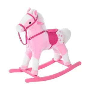 Image of Homcom Plush Ride On Pink Rocking Horse, Pink