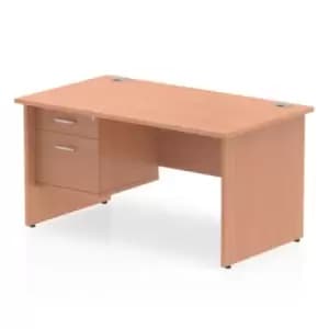Image of Impulse 1400 Rectangle Panel End Leg Desk Beech 1 x 2 Drawer Fixed Ped