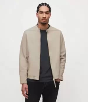 Image of AllSaints Mens Marina Leather Jacket, Clifftop Taupe, Size: XS