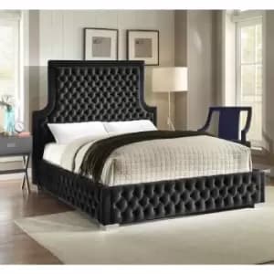 Image of Envisage Trade - Yanis Upholstered Beds - Plush Velvet, King Size Frame, Black - Black