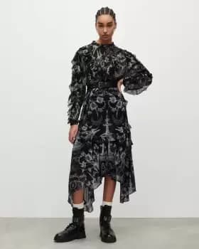 Image of AllSaints Tessa Aurelia Asymmetric Hem Maxi Dress