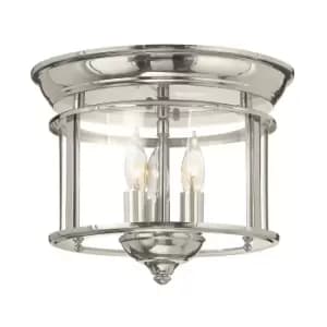 Image of 3 Bulb Flush Light Low Ceiling Polished Nickel Finish LED E14 40W Bulb