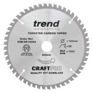 Image of Trend CRAFTPRO Aluminium and Plastic Cutting Saw Blade 160mm 52T 20mm