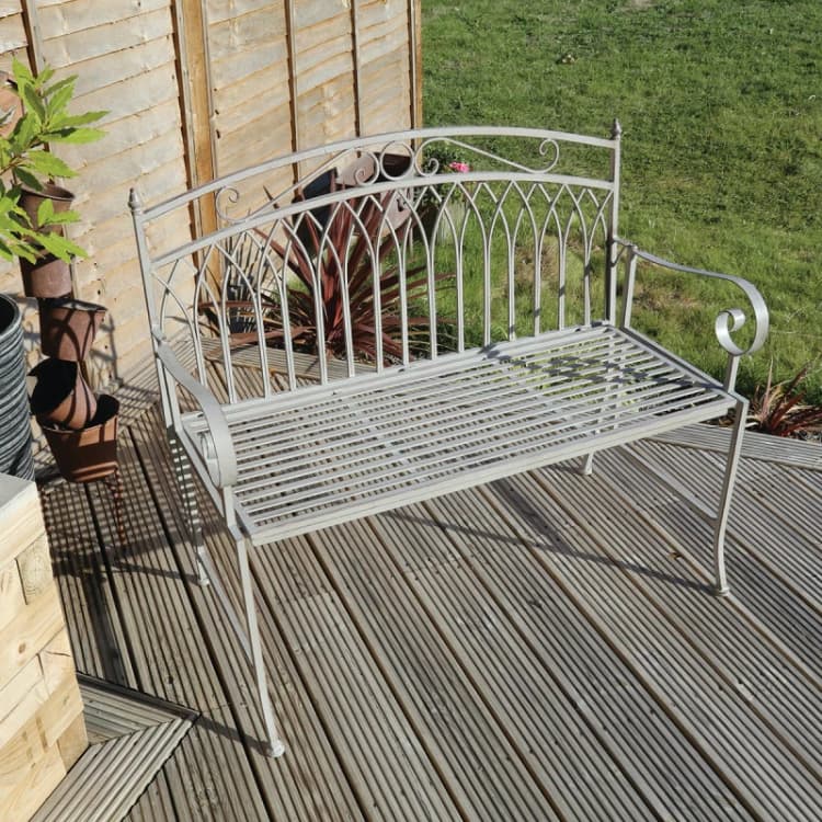 Image of Feminine Wrought Iron Bench - Grey