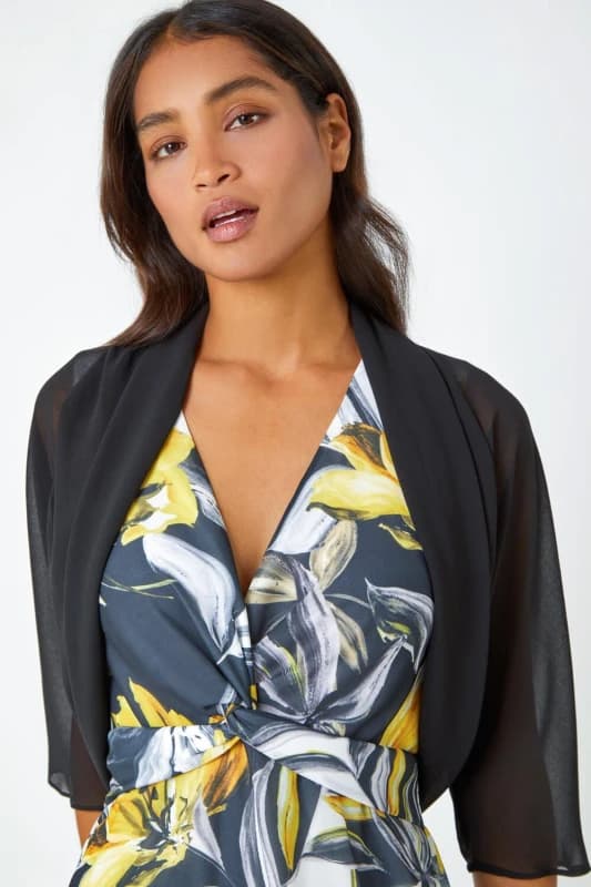 Image of Roman Ruched Hem Chiffon Bolero Black
