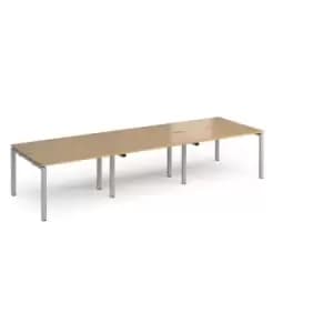 Image of Bench Desk 6 Person Rectangular Desks 3600mm Oak Tops With Silver Frames 1200mm Depth Adapt