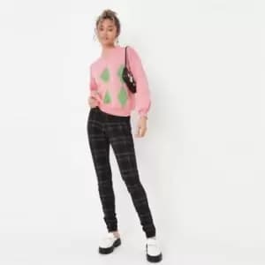 Image of Missguided Tall Vice Checked Highwaisted Skinny Jean - Black