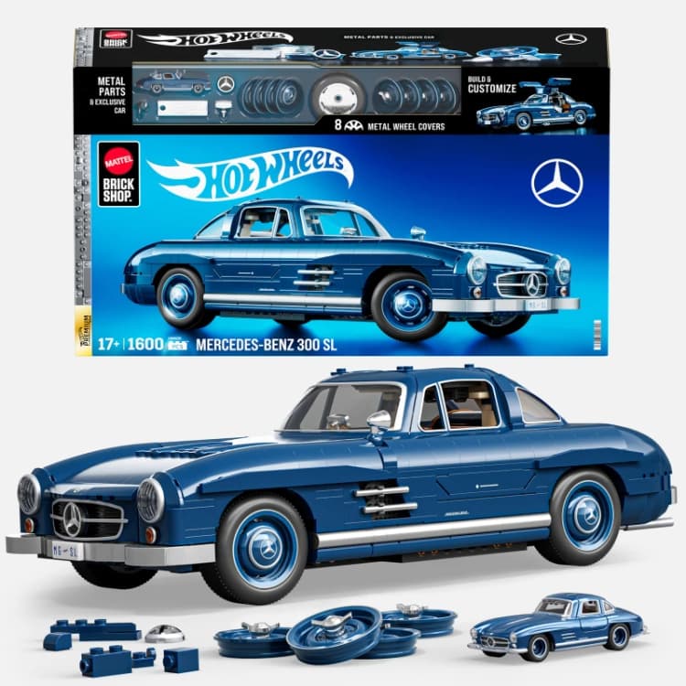 Image of Mattel Brick Shop Hot Wheels Premium Mercedes-Benz 300 SL Building Set