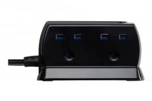 Image of Masterplug 4 Gang 2m Compact Switch Surge USB Extension Lead Black Plastic