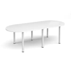 Image of Radial end meeting table 2400mm x 1000mm with 6 white radial legs - white