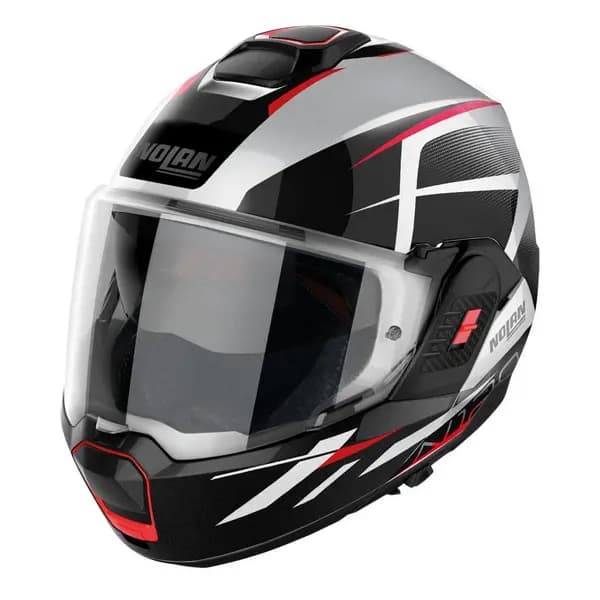 Image of Nolan N120-1 Nightlife N-COM 027 Metal White Red Black Modular Helmet Size XS