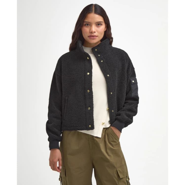 Image of Barbour International Callie Fleece Bomber Jacket - UK 16 Black Coats and Jackets female LOL0620BK11 UK 16