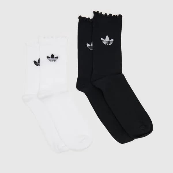 Image of adidas white & Black ruffle crew sock 2 pack White/Black UK 6.5-8