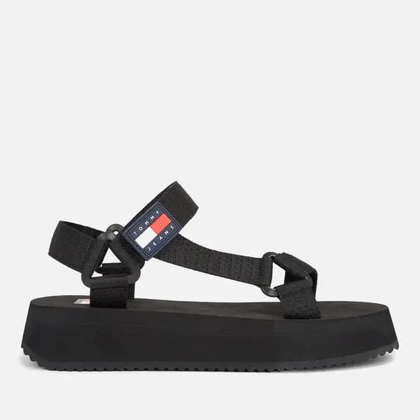 Image of Tommy Jeans Womens Webbing Flat Sandals - UK 6.5 Black Sandals female EN0EN02466 6.5