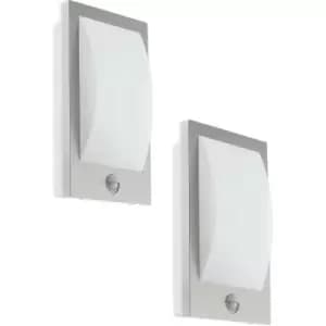 Image of 2 PACK IP44 Outdoor Wall Light & PIR Sensor Stainless Steel & White 12W E27