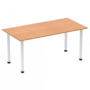 Image of Impulse 1600mm Straight Table Oak Top White Post Leg I003691