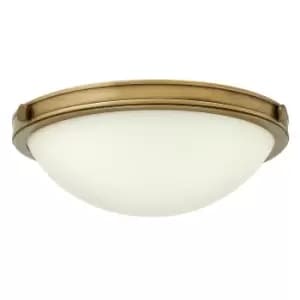 Image of 3 Bulb Semi Flush Light Cast Knobs Hinges White Shade Heritage Brass LED E14 60W