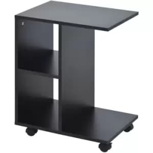Image of C-Shape End Table Storage Unit w/ 2 Shelves 4 Wheels Home Black - Homcom