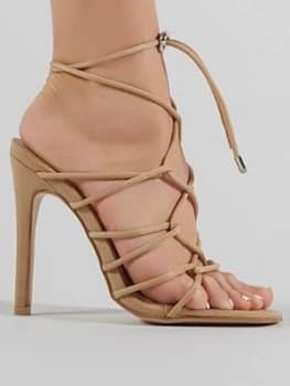 Image of Public Desire Savvy Ankle Tie Heeled Sandals - Nude, Size 7, Women