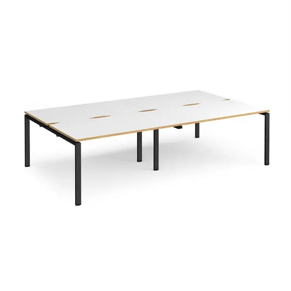 Image of Adapt 4 Person Cluster Bench Black Frame Office Desking - 2800mmx1600mm - White Oak