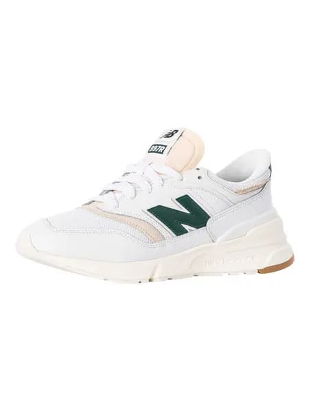 Image of New Balance 997R Leather Trainers White/Nightwatch Green 9 UK