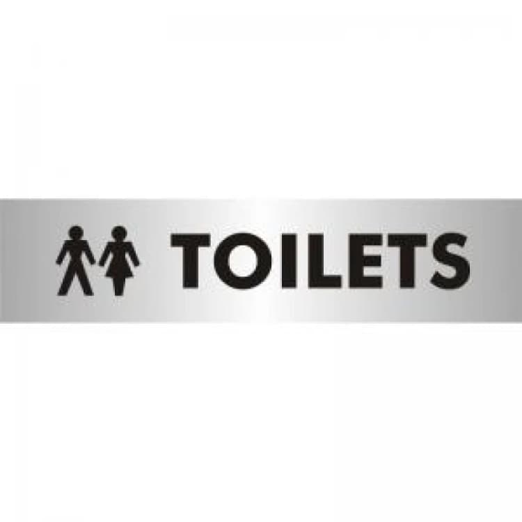 Image of Stewart Superior Seco Sliding Sign TOILETS Reversed Printed Acrylic Door Sign Brushed Aluminium Composite 190 x 45mm - BAC111 BAC111