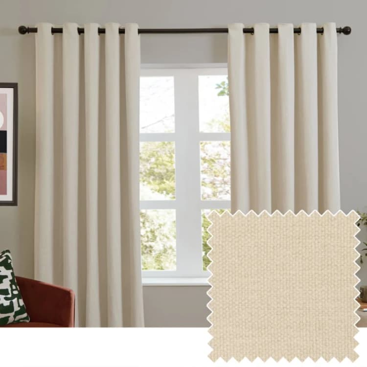 Image of Furn Soft Chenille Blackout Eyelet Curtain Pair in Ecru Size: 117cm width x 137cm drop Ecru Unisex 117cm width x 137cm drop