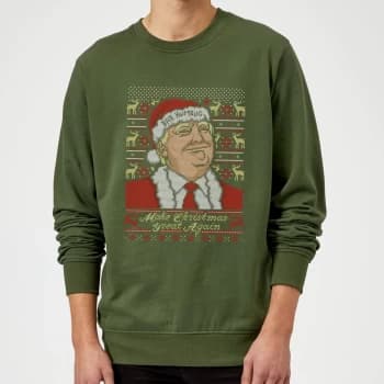 Image of Make Christmas Great Again Mens Green Christmas Sweatshirt - L - Green