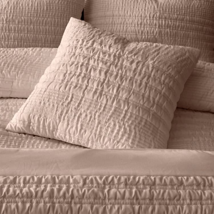 Image of Catherine Lansfield Lennon Stripe Seersucker Cushion Cushions 45x45cm Brown 42482605045