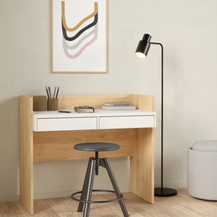 Image of Oak & White Desk with Drawers - Function Plus