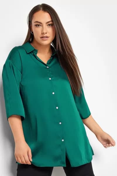 Image of Yours Yours Collared 3/4 Sleeved Shirt Teal