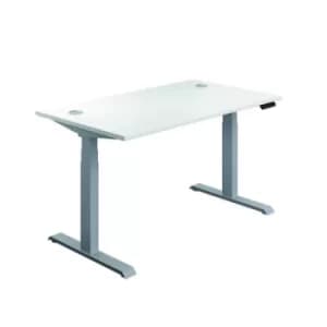 Image of Jemini Sit/Stand Desk with Cable Ports 1400x800x630-1290mm White/Silver KF809852