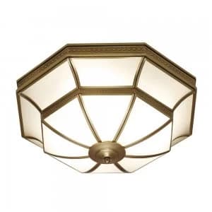 Image of 4 Light Ceiling Flush Light Antique Brass, Frosted Glass, E27