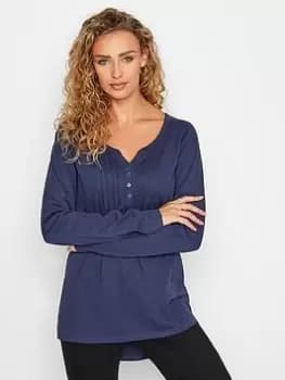 Image of Long Tall Sally Navy Ls Pintuck Henley Tshirt, Navy, Size 10, Women