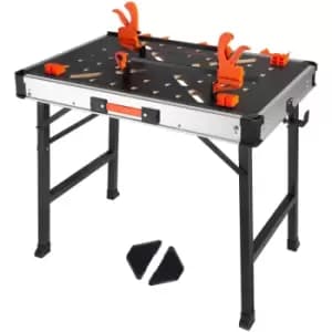 Image of Folding Work Table, 2-in-1 as Sawhorse & Workbench, 1000 lbs Load Capacity, Steel Legs, Portable Foldable Tool Stand with 2 Wood Clamps, 4 Bench
