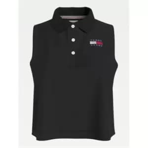 Image of Tommy Jeans Crop Sleeveless Polo Tank - Black