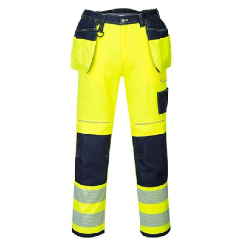 Image of Portwest PW3 Hi Vis Holster Pocket Work Trousers T501YNR48 Colour: Yellow / Navy