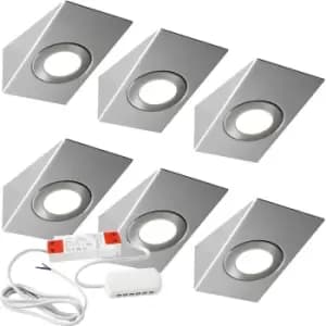 Image of 6x BRUSHED NICKEL Wedge Surface Under Cabinet Kitchen Light & Driver Kit - Natural White LED